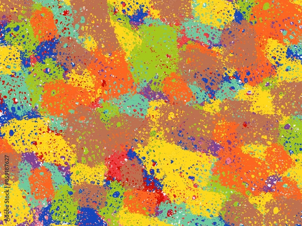Colorful paint splashes contrast beautifully against a rich brown canvas Colorful paint splashes contrast beautifully against a rich brown canvas