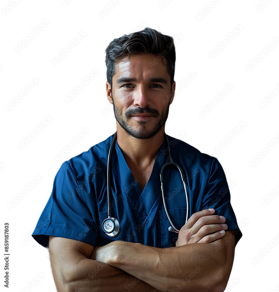 Male nurse crossed arms on isolated transparent background Male nurse crossed arms on isolated transparent background