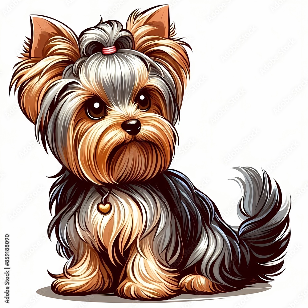 Naklejka premium Bold Line Vector of a Cute Yorkshire Terrier Puppy Face on a Flat White Background