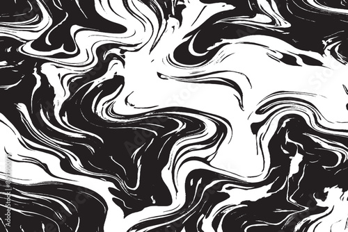 Black and White Abstract Digital Background with Interweaving Curved Shapes - Illustration