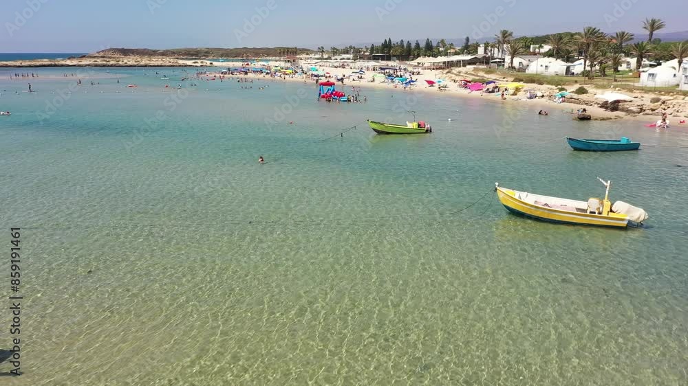 Aerial video over the coastline of Dor Beach Israel on a sunny day Aerial video over the coastline of Dor Beach Israel on a sunny day