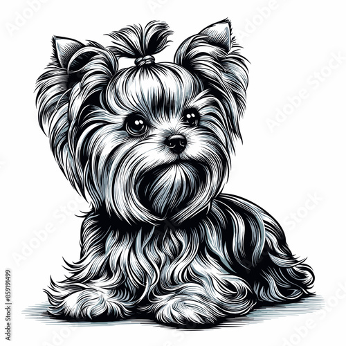 Bold Line Vector of a Cute Yorkshire Terrier Puppy Face on a Flat White Background