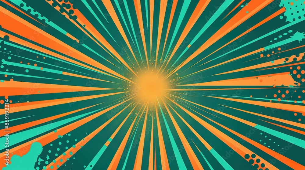 Fototapeta premium Abstract Radial Burst Design with Orange and Teal Stripes