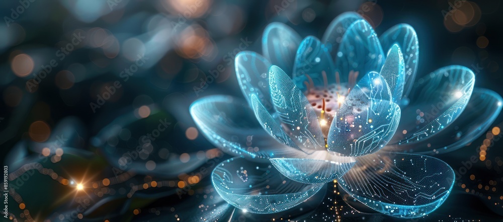 Abstract Blue Lotus Flower with Glowing Lines Abstract Blue Lotus Flower with Glowing Lines
