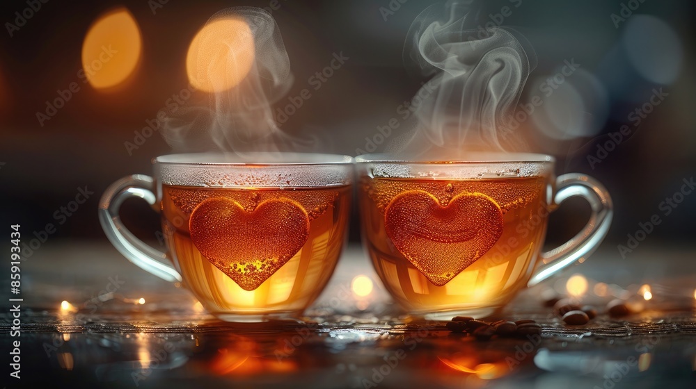 Heart-Shaped Steam in Tea and Coffee Cups Heart-Shaped Steam in Tea and Coffee Cups