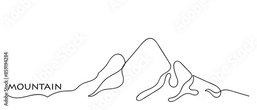 Single continuous line drawing of a mountain range landscape. high mounts and peaks one line art.Concept of Adventure, winter sports, hiking, and tourism vector illustration.
