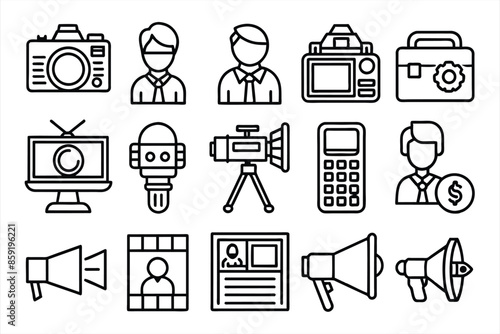 Mass Media & Journalism icon set. editable stroke outline icons set. vector illustration.
