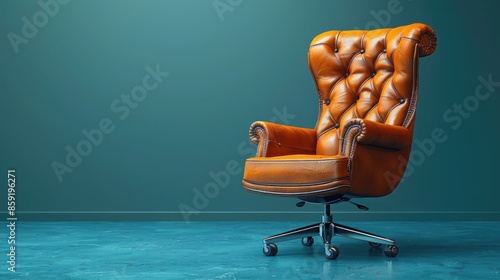 Genuine Leather Office Chair Isolated on Blue Background photo