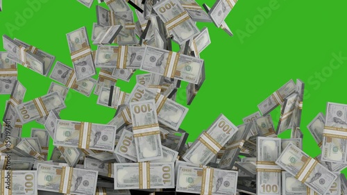 Isolated dollar bills are falling on green screen chroma key background. Concept of business success. Millionaire and abundance. Money rain for casino betting win and lottery lucky concept