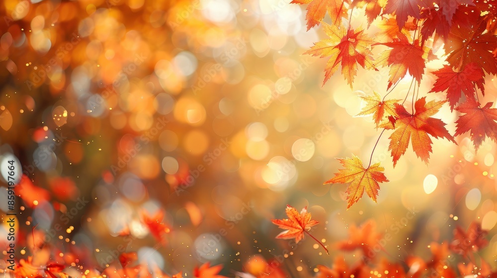 A vivid scene of bright autumn leaves with sunlight and bokeh effects in the background, symbolizing the beauty and warmth of the fall season in a serene manner. A vivid scene of bright autumn leaves with sunlight and bokeh effects in the background, symbolizing the beauty and warmth of the fall season in a serene manner.