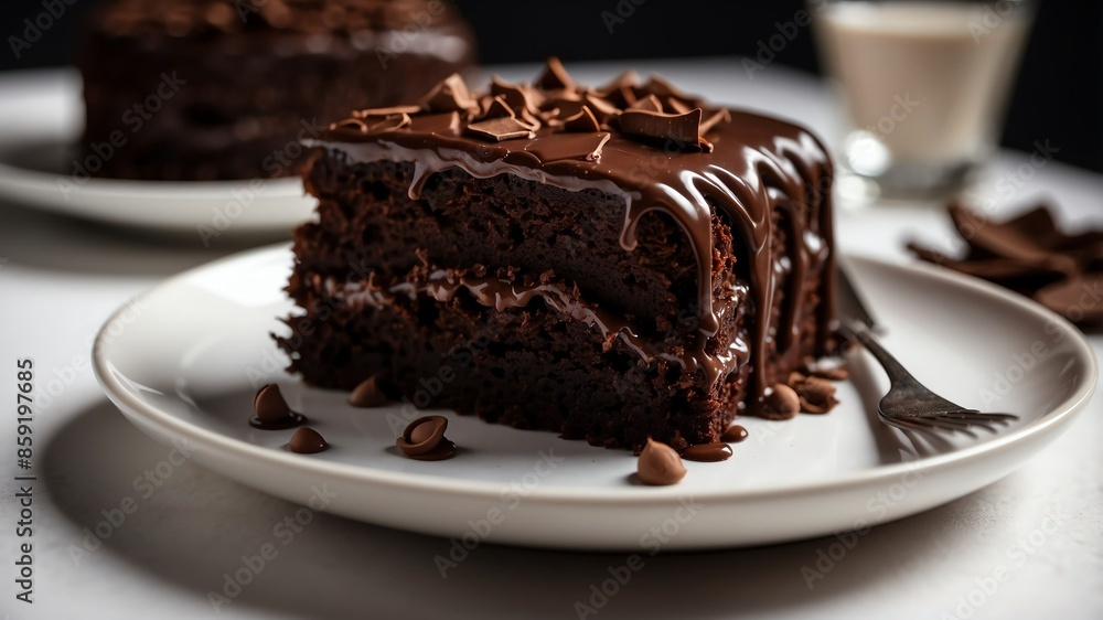 chocolate cake on white table and plain background with dramatic lighting chocolate cake on white table and plain background with dramatic lighting