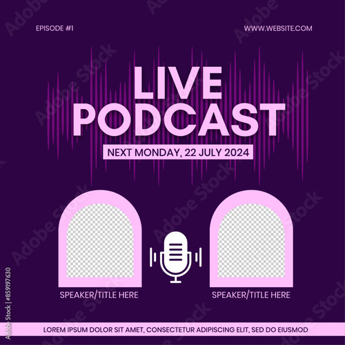 Live podcast social media template design 