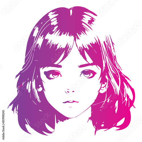 stencil of a girl on a transparent background, the ability to change color and size. Gallagrasma, color gradient, bright stencil, sticker. A design element, a pattern for fabric. Illustrations and vec
