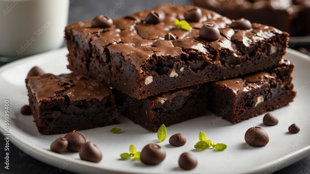 double chocolate chunk brownie on white table and plain background with dramatic lighting double chocolate chunk brownie on white table and plain background with dramatic lighting