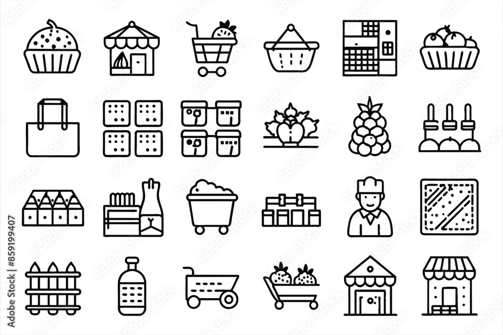 Supermarket departments and services icon set. editable stroke outline icons set. vector illustration.
Supermarket departments and services icon set. editable stroke outline icons set. vector illustration.