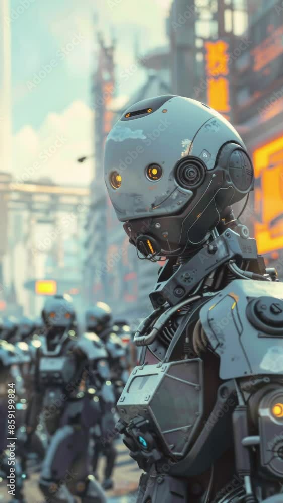 soldiers of military robots in futuristic city in the sky city, anime style soldiers of military robots in futuristic city in the sky city, anime style