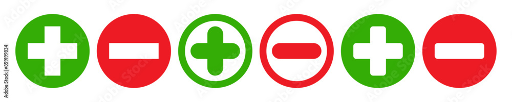 Plus and minus sign vector set. Positive and negative symbol collection. Plus and minus sign vector set. Positive and negative symbol collection.