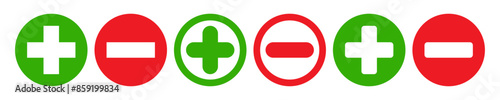 Plus and minus sign vector set. Positive and negative symbol collection.