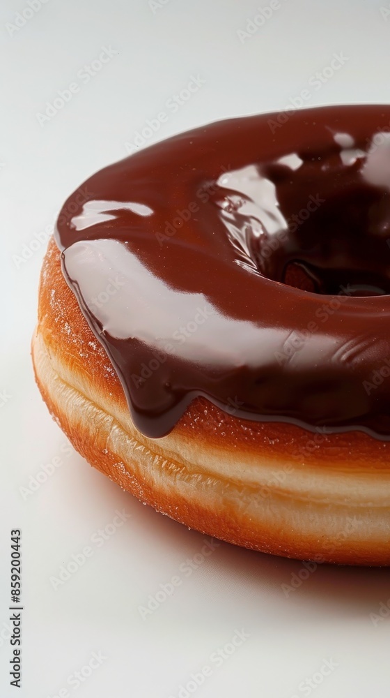 Close-up of chocolate glazed donut on white background Close-up of chocolate glazed donut on white background