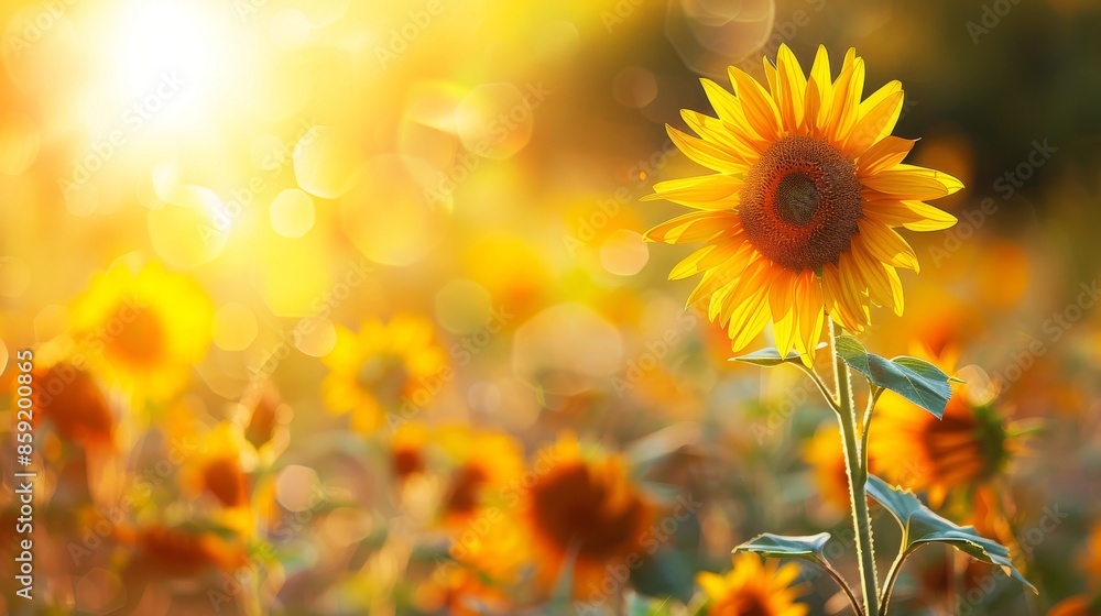 Obraz premium Single Sunflower in a Field of Yellow