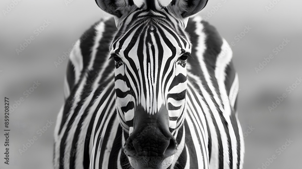 Naklejka premium portrait of zebra. Black and white version. 