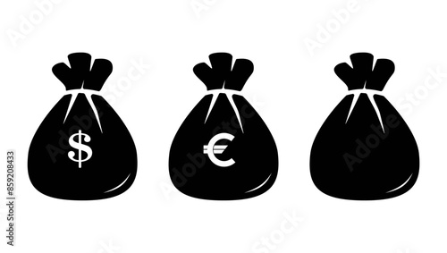 Money Bag emblem, black isolated silhouette