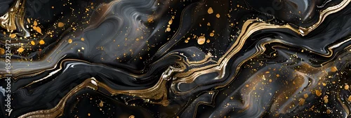 Panel kuchenny z motywem Luxurious abstract design with black and gold marble patterns, featuring elegant swirling and fluid textures. Luxury and elegance concept for design and print