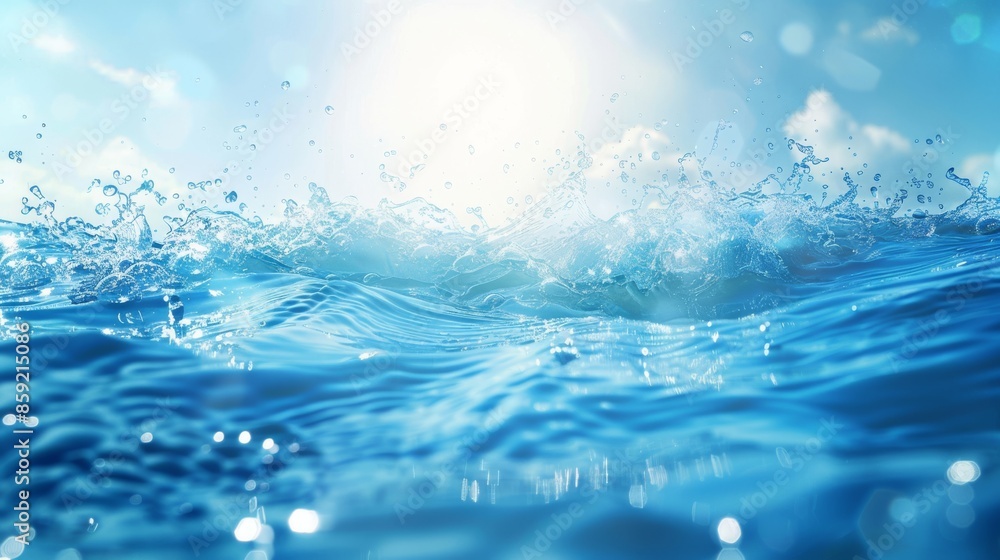 Water Splashing with a Sunlit Sky Background Water Splashing with a Sunlit Sky Background