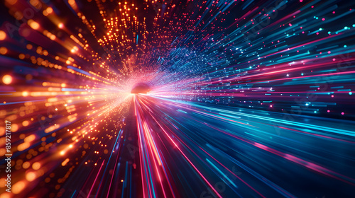 Abstract technology background of high speed global data transfer, ultra fast broadband and connection, digital explosion, cyber tech motion