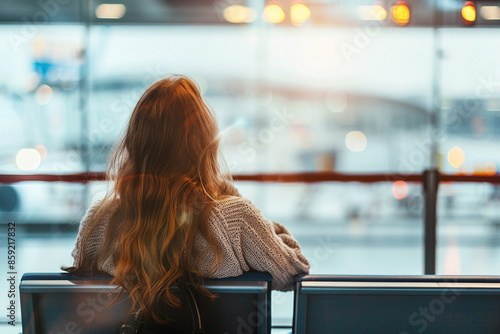 Generative AI composition image of traveling concept young person woman man at airport bus railway station