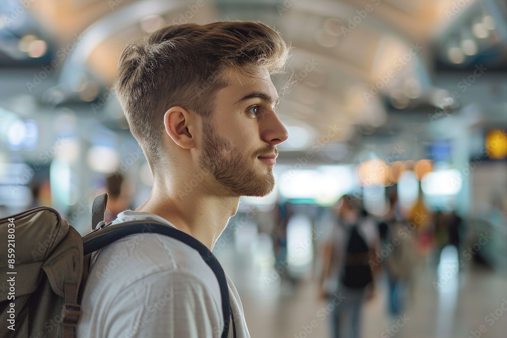 Generative AI composition image of traveling concept young person woman man at airport bus railway station Generative AI composition image of traveling concept young person woman man at airport bus railway station