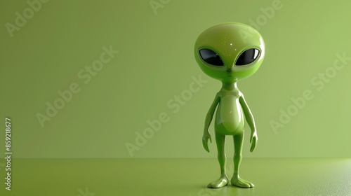 A green alien with large eyes stands on a green background. photo