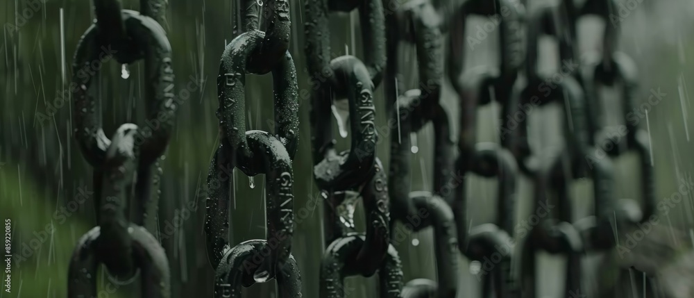 Close Up of Metal Chains Hanging in the Rain Close Up of Metal Chains Hanging in the Rain