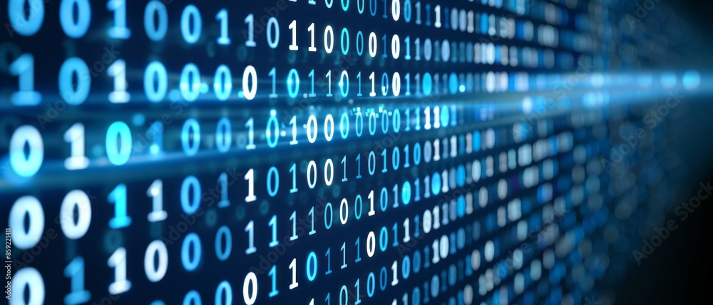 Blue Binary Code Streaming Across Digital Screen Blue Binary Code Streaming Across Digital Screen