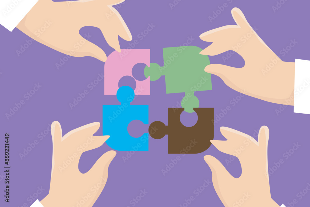 operation concept business vector. several people assemble and put puzzles together. operation concept business vector. several people assemble and put puzzles together.