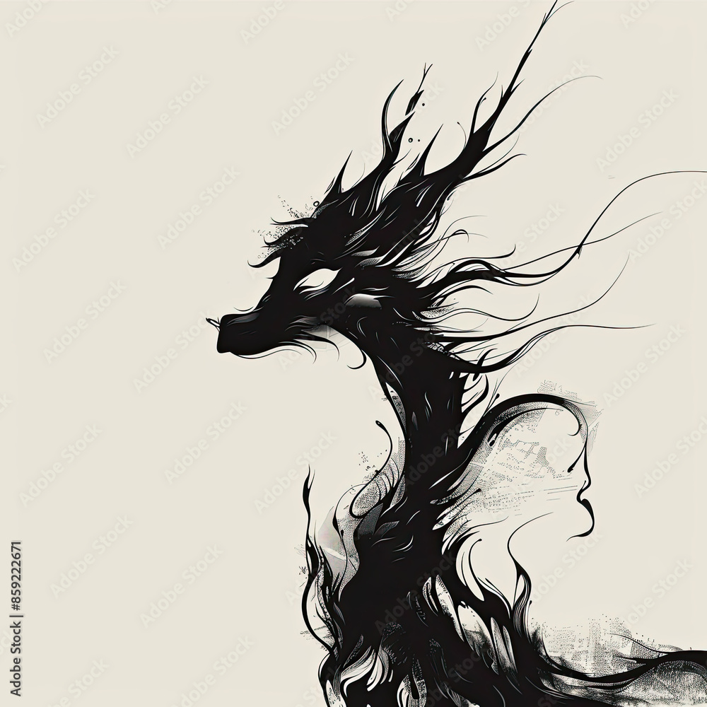 A black and white drawing of a dragon on a white background A black and white drawing of a dragon on a white background