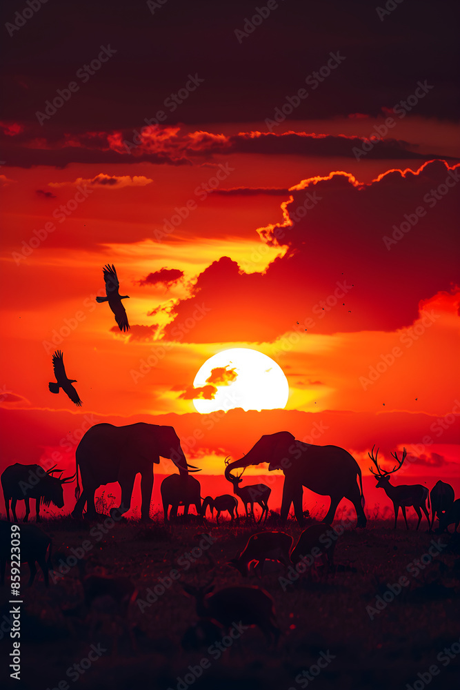 Wildlife Silhouettes at Sunset: A Vibrant Tribute to Nature's Beauty and Serenity Wildlife Silhouettes at Sunset: A Vibrant Tribute to Nature's Beauty and Serenity