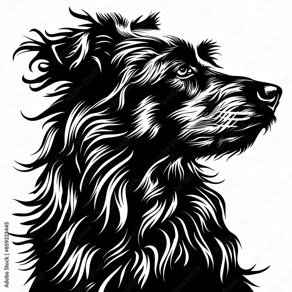 Obraz premium A black and white drawing of a dog looking up