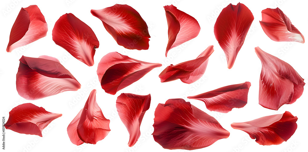 Collection of soft red flower petals isolated on a white background Collection of soft red flower petals isolated on a white background