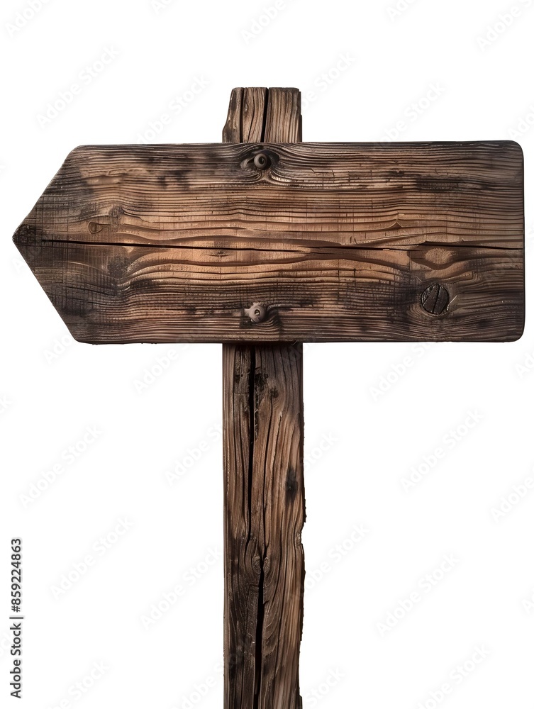 Rustic Wooden Signboard with Direction Message on White Background Rustic Wooden Signboard with Direction Message on White Background