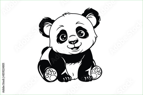 coloring pages or books for children, Cute and funny coloring page, Cartoon illustration, outline picture for coloring kid book, illustration of panda. panda cute cartoon flat illustration. 