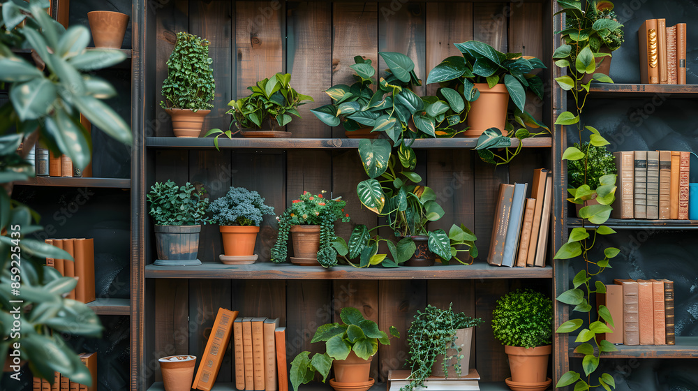 Decorative Bookshelf With Plants For Virtual Office Backdrops Decorative Bookshelf With Plants For Virtual Office Backdrops