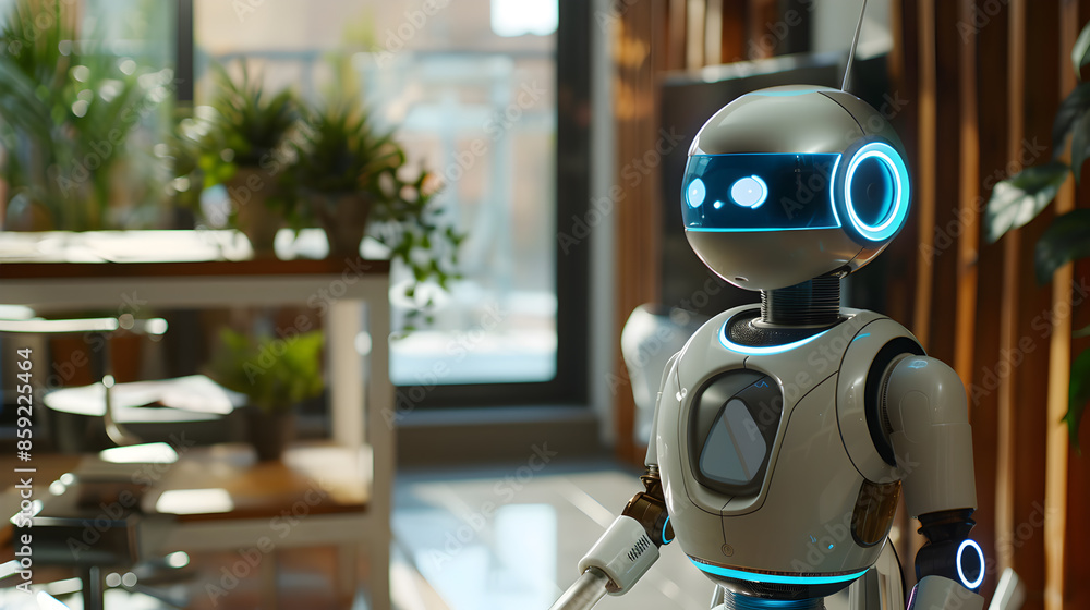 Fototapeta premium A high-tech robot standing confidently in front of a table