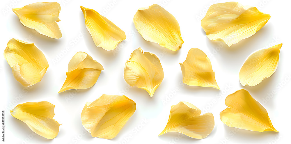 Collection of soft yellow flower petals isolated on white Collection of soft yellow flower petals isolated on white