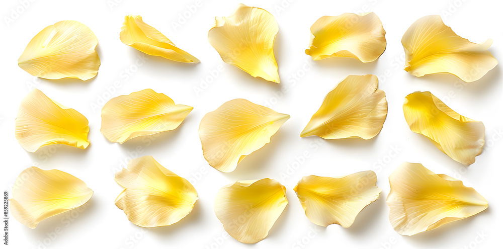 Collection of soft yellow flower petals isolated on white Collection of soft yellow flower petals isolated on white