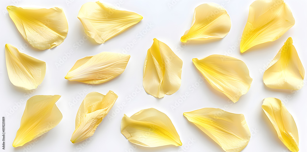 Collection of soft yellow flower petals isolated on white Collection of soft yellow flower petals isolated on white
