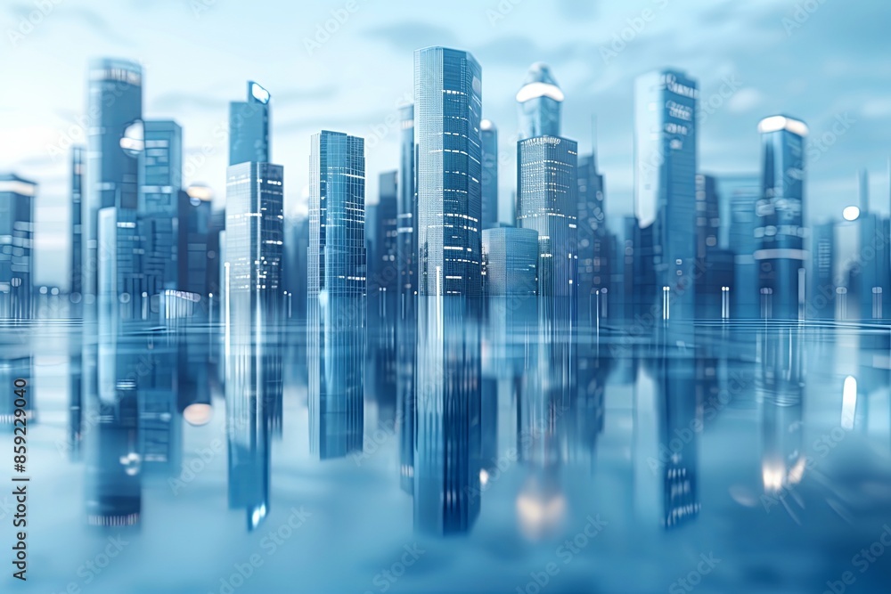 Fototapeta premium Modern city skyline with skyscrappers and reflection created with Generative AI