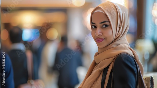 Asian Muslim businesswoman in hijab head scarf in the modern office. businesspeople, diversity and office concept