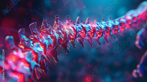 Human Spine XRay 3D render, red and blue colors