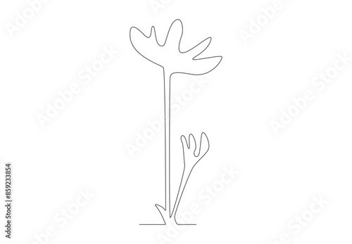 Flower continues line vector drawing, A single flower is growing out of a rock